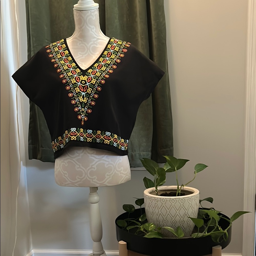 ZARA Embroidered Black Women's Top